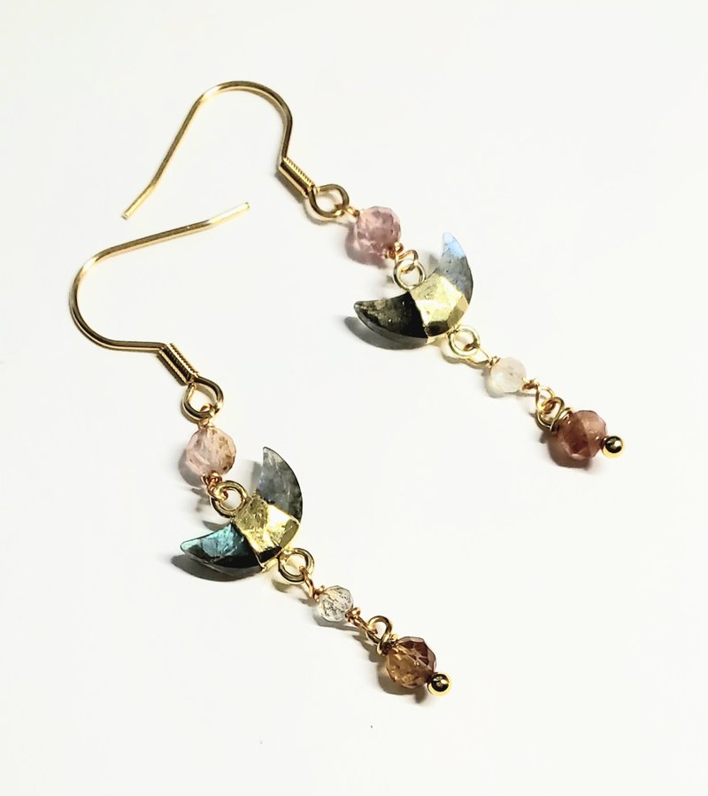 天然彩色尖晶石拉長石耳環(天使主題) (附證書) - 耳環/耳夾/耳骨夾 - 寶石 