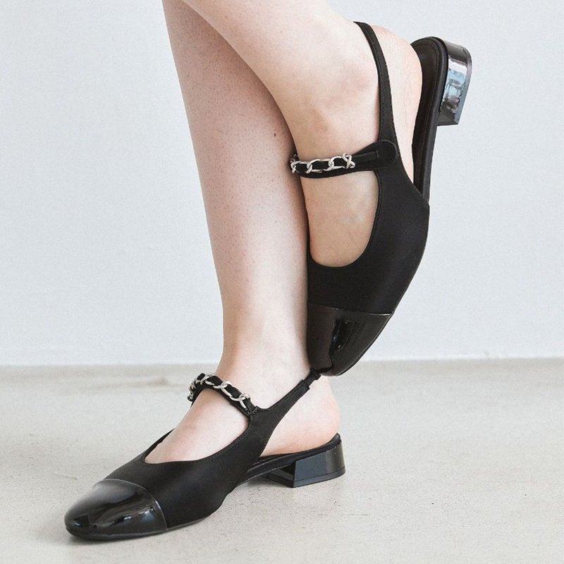 PRE-ORDER SPUR Chain Strap Slingback US9036 BLACK - รองเท้าหนังผู้หญิง - วัสดุอื่นๆ 