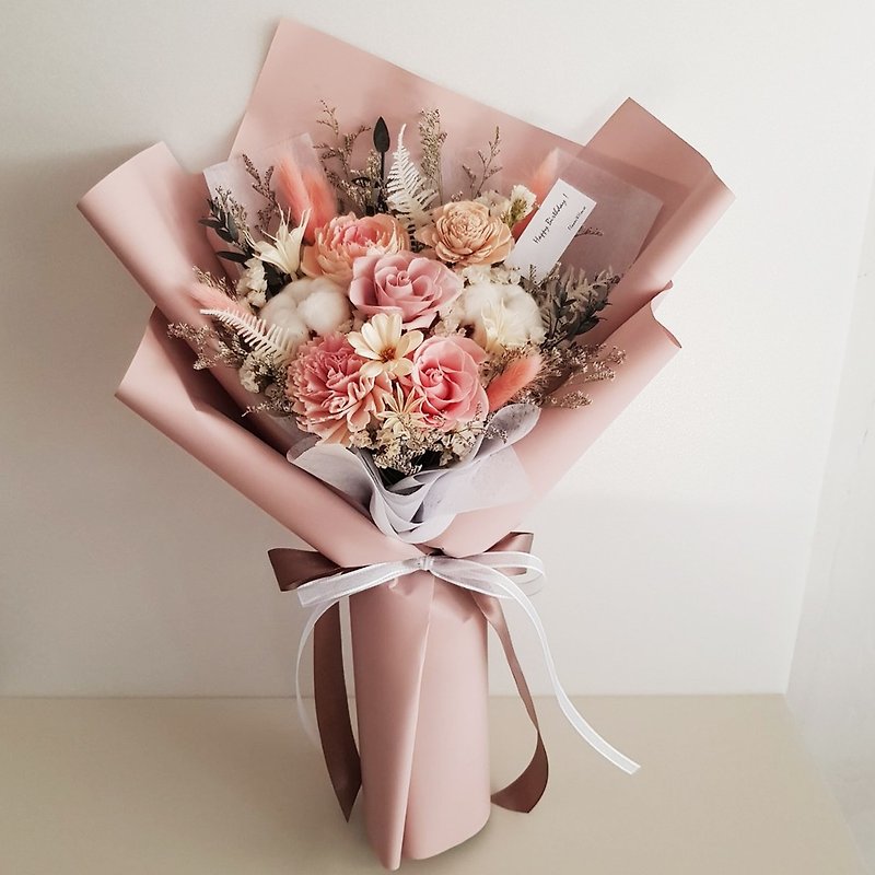 Preserved flowers + dried flowers│Milk tea pink eternal rose bouquet│Never-withering flowers│Valentine's Day bouquet - Dried Flowers & Bouquets - Plants & Flowers Pink