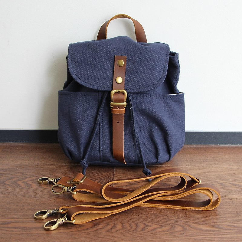 MINI BACKPACK / LEATHER STRAP / CONVERTIBLE DRAWSTRING BACKPACK / SLING BAG - Backpacks - Other Materials Blue