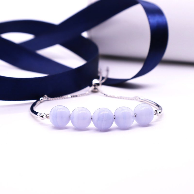 •Daily Bracelet• 藍紋瑪瑙純銀手鏈 - 手鍊/手環 - 純銀 藍色
