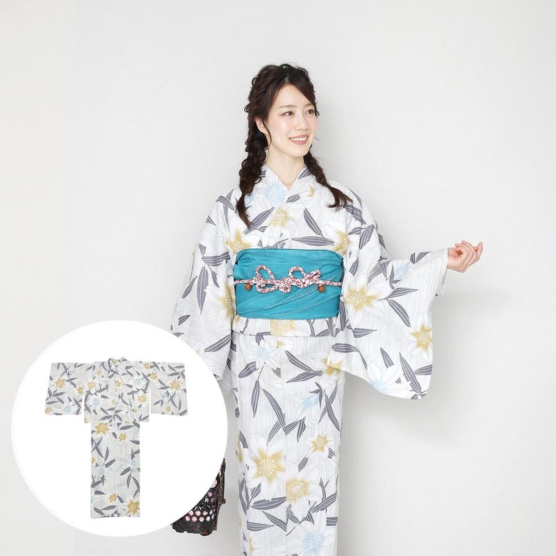 日本 和服 女性 兩件式 浴衣 腰帶 套組 F size x14h-24 - 其他 - 棉．麻 白色