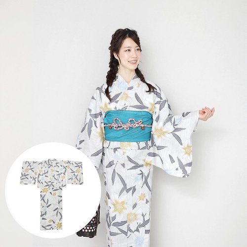 fuukakimono 日本 和服 女性 兩件式 浴衣 腰帶 套組 F size x14h-24