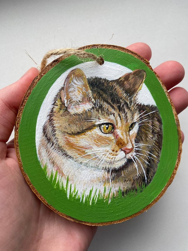 Cat painting, Custom pet painting, Wood small painting - หมอน - ไม้ สีนำ้ตาล