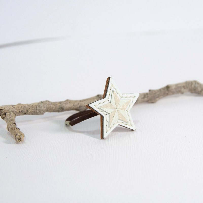 <Puzzle Series>  Leather Hair Elastic - Star - Hair Accessories - Genuine Leather White