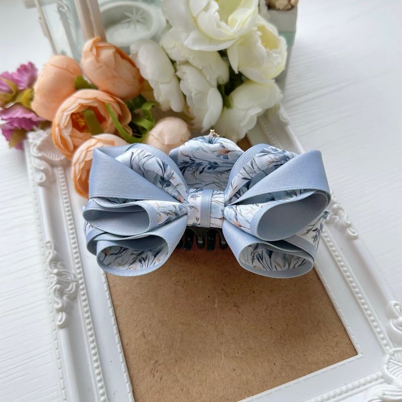 Double-sided bow big clip shark clip hairpin hair accessories headdress - gray antique style - เครื่องประดับผม - วัสดุอื่นๆ สีเทา