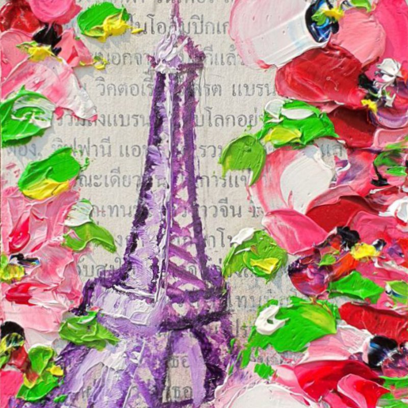 Eiffel Tower Painting Paris Flowers Original Art Floral ACEO France Roses Peony - โปสเตอร์ - วัสดุอื่นๆ 