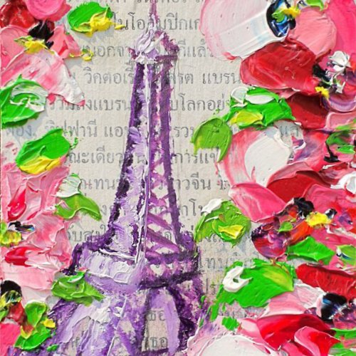 marina-fisher-art Eiffel Tower Painting Paris Flowers Original Art Floral ACEO France Roses Peony