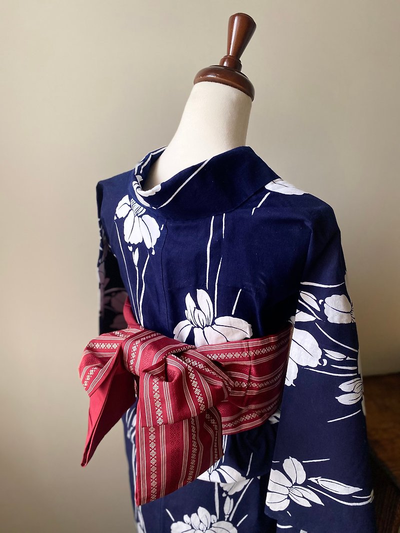 Indigo dyed calamus vintage yukata - One Piece Dresses - Cotton & Hemp Blue