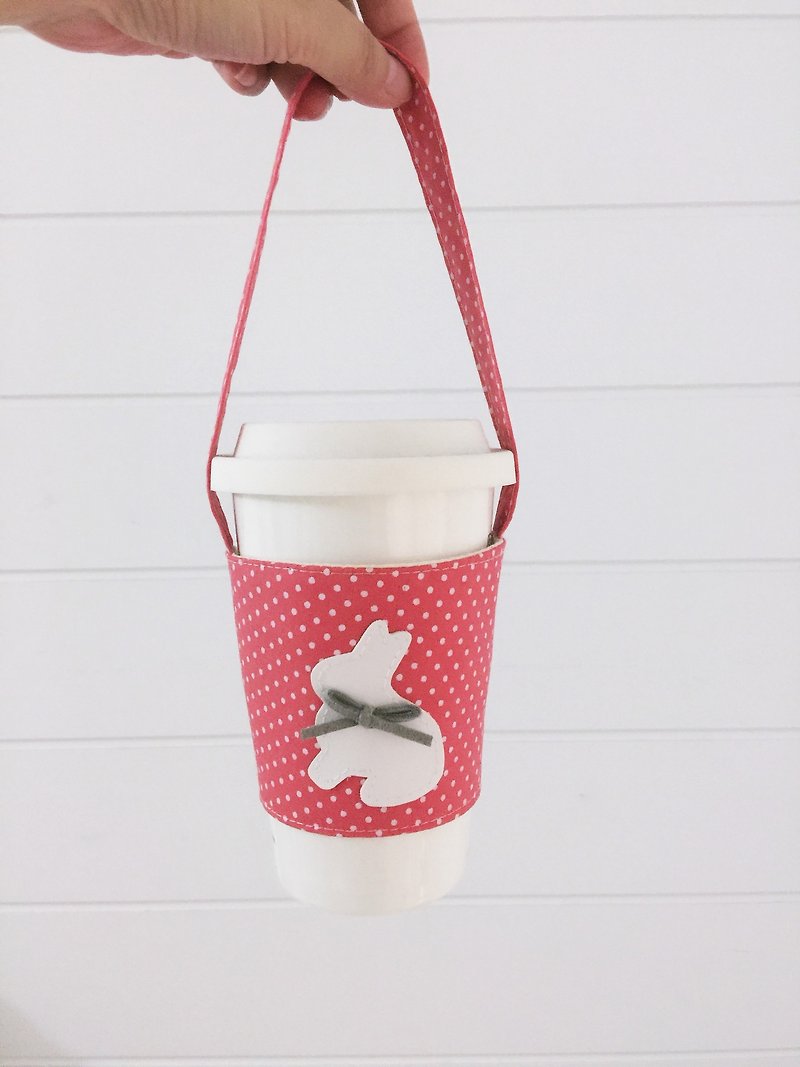Hairmo Grass Rabbit Coffee Cup Set - Rose Point (Family.711. McDonald's) - Beverage Holders & Bags - Cotton & Hemp Pink