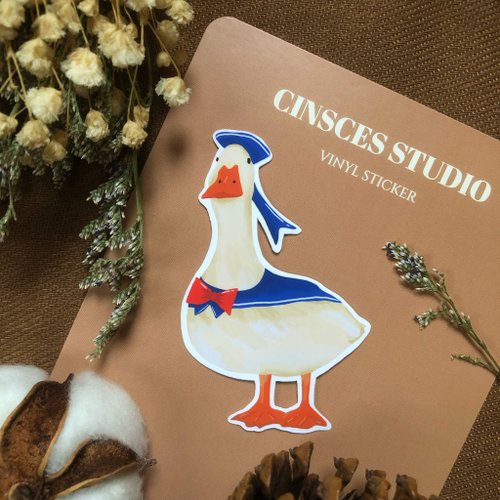 CINSCES STUDIO 防水鴨鴨貼紙 - 手繪水手裝鴨 - 生日送禮 筆電/行李箱/水壺裝飾