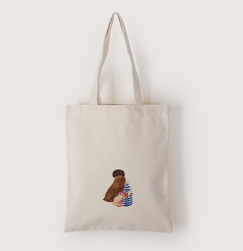 Tote bag + illustration - กระเป๋าถือ - ผ้าฝ้าย/ผ้าลินิน ขาว