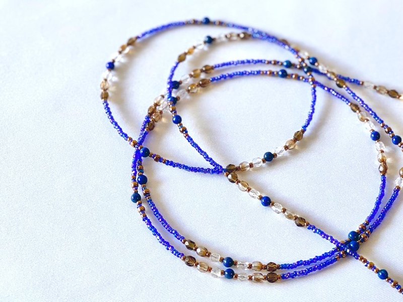 Indigo Lapis Lazuli and Glass Beads Mask Strap Necklace Glass Cord - Blue Moment - - กรอบแว่นตา - เครื่องประดับพลอย สีน้ำเงิน