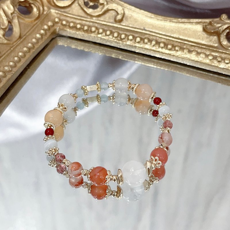 [Crystal Bracelet/Happy Moon] White Ghost Salt Source Agate Red Pepper Flower Aquamarine Gift - สร้อยข้อมือ - คริสตัล 