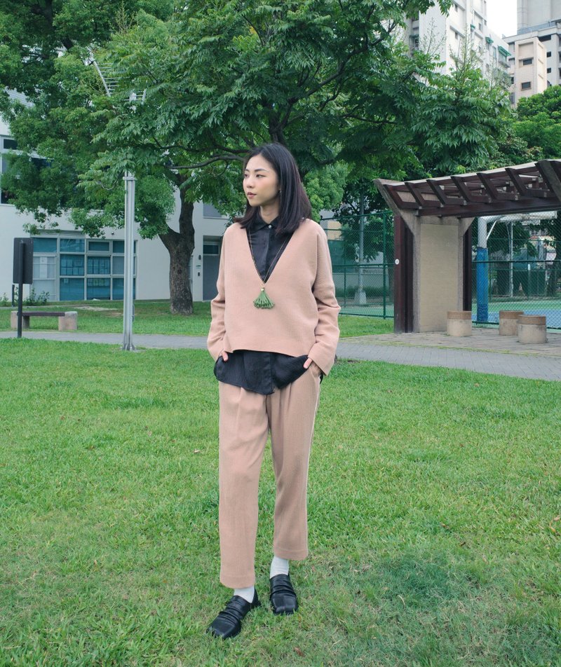 UUIN   _ 卡其羊毛褶褲 - 女長褲 - 羊毛 卡其色