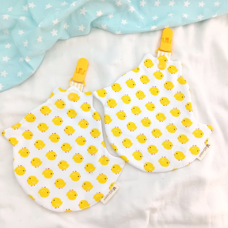 小雞寶。小雞造型雙面純棉手帕 / 附夾手帕  (可繡名字) - 圍兜/口水巾 - 棉．麻 黃色