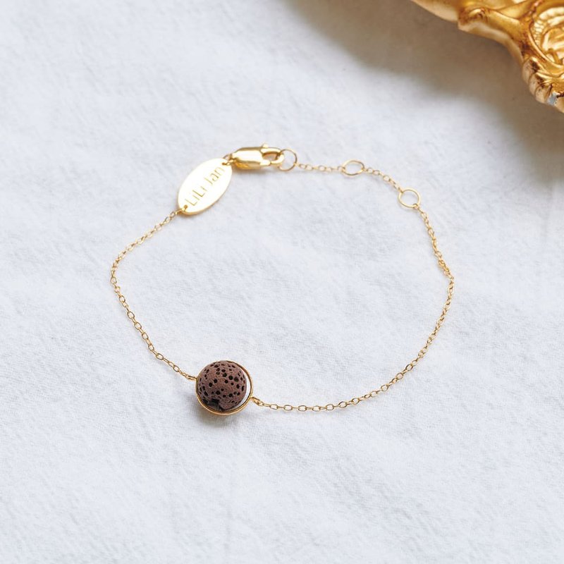 God bless【擴香火山岩】鍍18K金925純銀手環_巧克咖 - 手鍊/手環 - 寶石 咖啡色