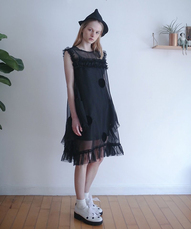 黑色網紗無袖連身裙 - imakokoni - 連身裙 - 其他材質 