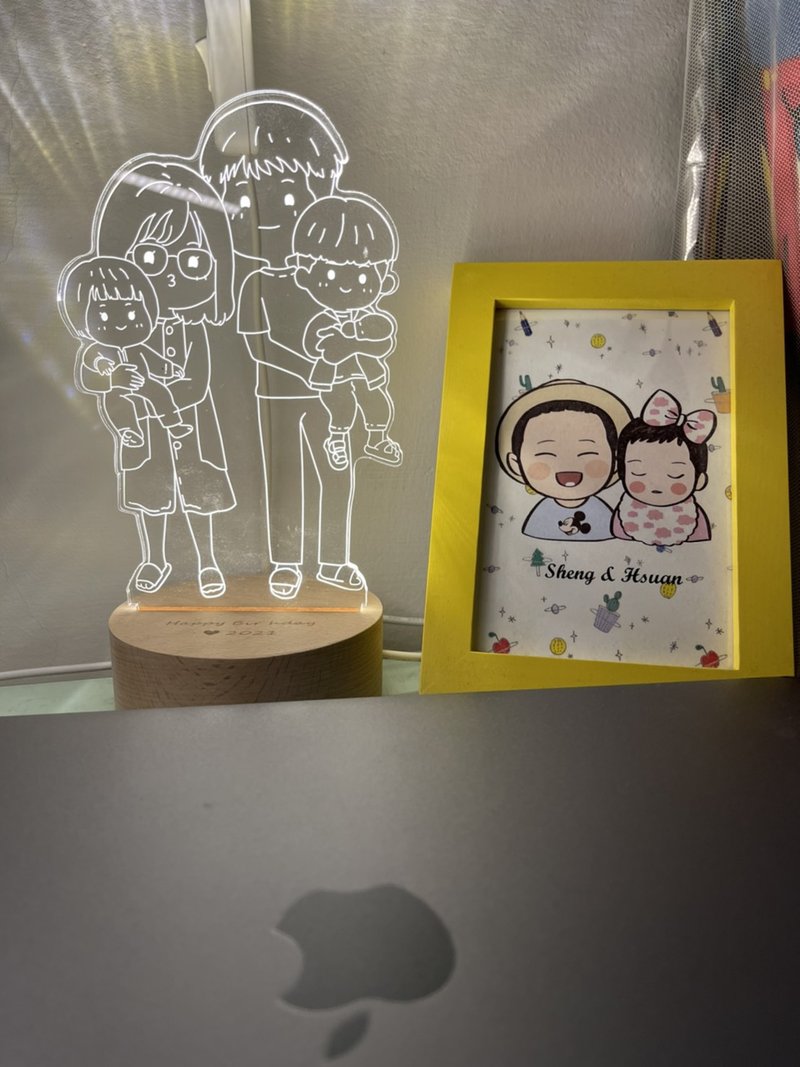 Just love the whole family together [Crayon Wind Line] Log Led Night Light Bluetooth Speaker Customized Night Light - โคมไฟ - ไม้ สึชมพู