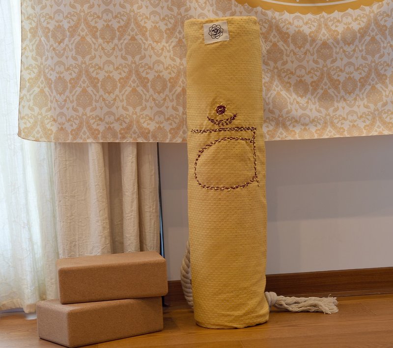 手工製作瑜珈背袋刺繡瑜珈袋Yoga bag - 其他 - 棉．麻 橘色