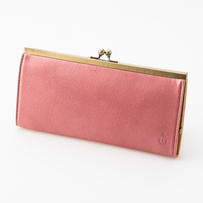 Hokkaido cowhide wallet Gamaguchi type powder pink -MADE IN Kobe- - Wallets - Genuine Leather Pink