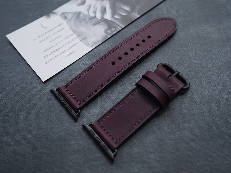 純手工牛皮磨砂紫色蘋果Applewatch錶帶 顏色款式可客製化 可刻字 - 錶帶 - 真皮 紫色