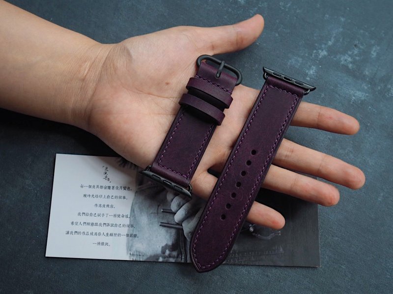 純粋な手作りの牛革つや消し紫リンゴ時計ストラップの色のスタイルをカスタマイズしてレタリングすることができます - 時計ベルト・時計バンド - 革 パープル