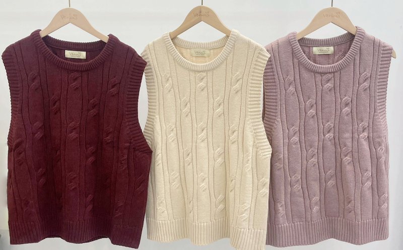 VENES Twist Knitted Vest-Made in Taiwan-Knitted Sweater-Vest - Women's Sweaters - Polyester Multicolor