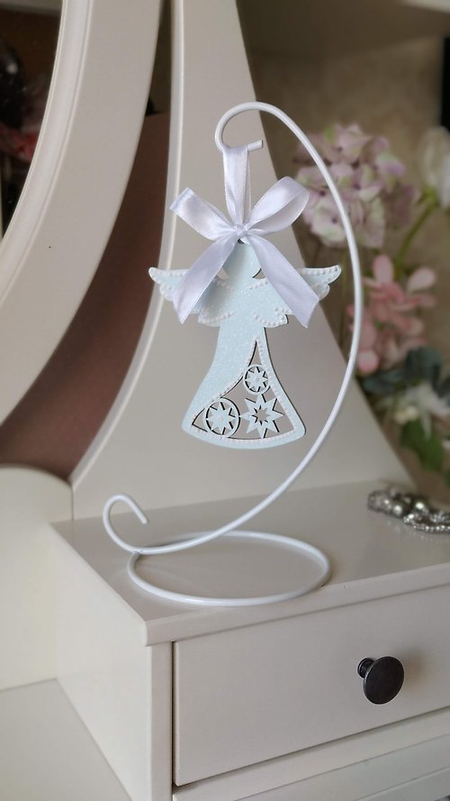 YourFloralDreams Angel ornament in light blue color on metal stand Angel personalized gift