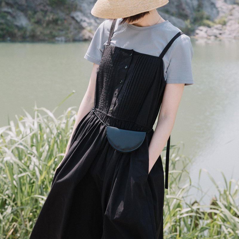 法式露肩吊帶裙-黑色|裙子|夏款|棉|Sora-286 - 洋裝/連身裙 - 棉．麻 黑色