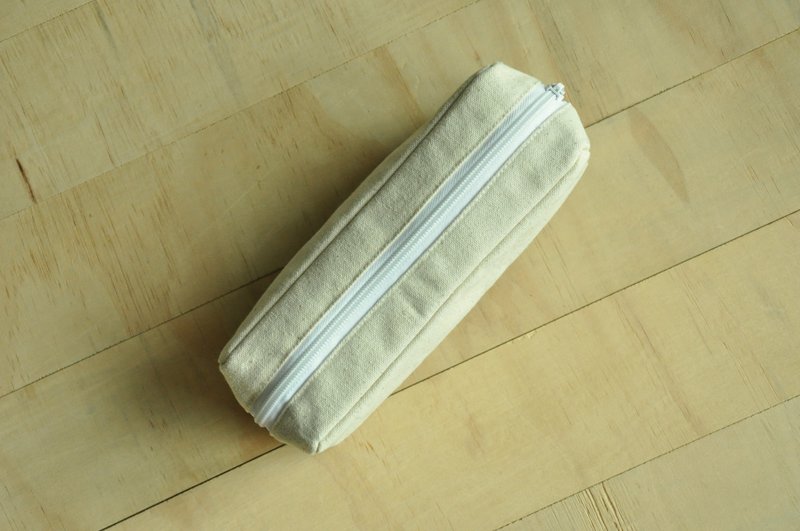 ENDURE/ Beige Canvas Rectangular Large-size Pen Case/2 Pocket Zippers - Pencil Cases - Cotton & Hemp White