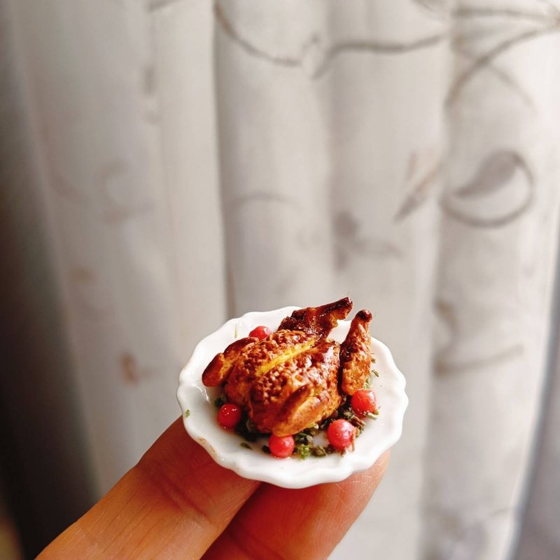 烤雞 雞腿 總匯 野餐 蘋果 美式 雞 袖珍 手作 迷你 食玩 微型 - 擺飾/家飾品 - 黏土 