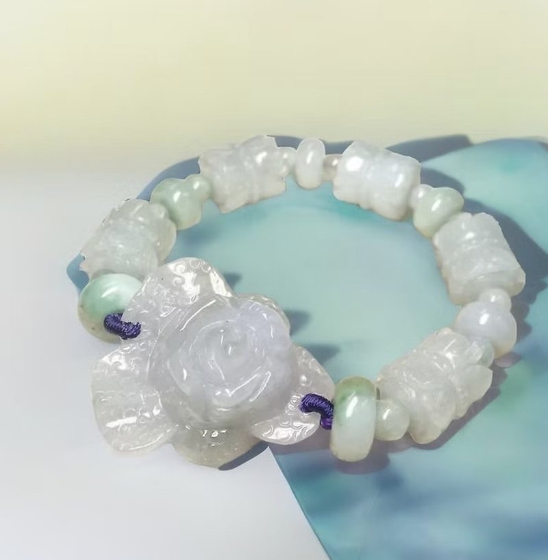 Ice Jade Lotus Design Bracelet | Natural Burmese Jade A Grade Jade | Gift - สร้อยข้อมือ - หยก หลากหลายสี