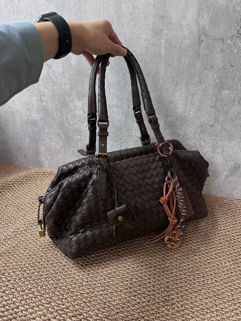 中古包 Bottega Veneta 葆蝶家 經典朱古力編織 Hobo附原裝鎖頭 - 手提包/手提袋 - 真皮 咖啡色