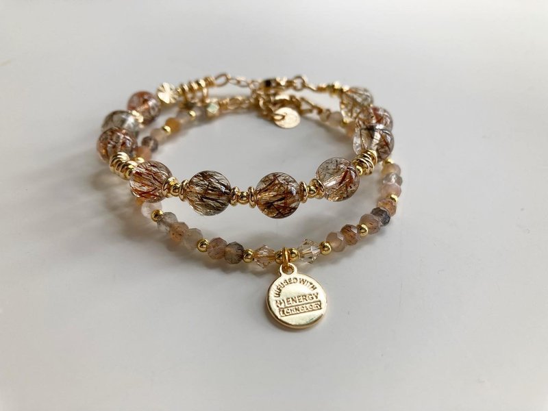 Preferential combination product earth tone crystal bracelet with strong energy and super easy to match with black gold super seven x colorful moon - สร้อยข้อมือ - คริสตัล 