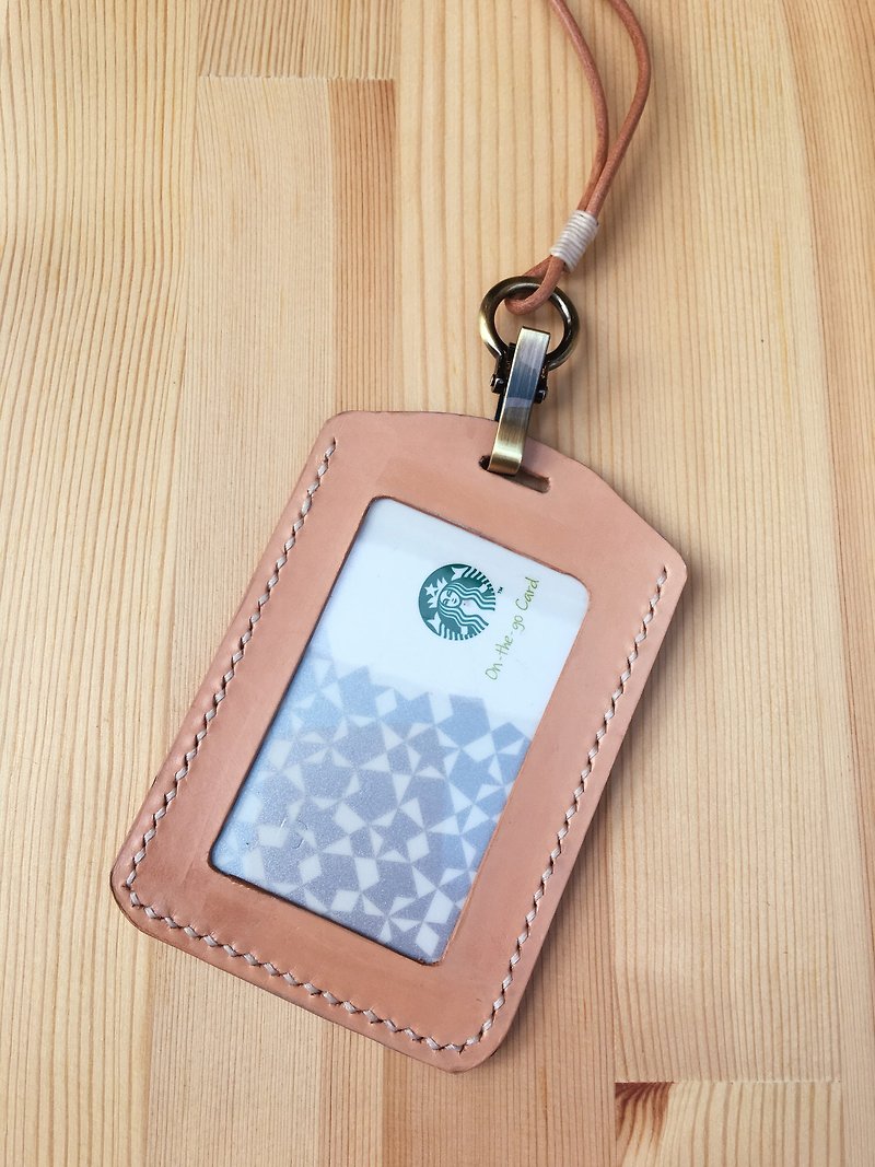 [Miao Ji] Hand-sewn vegetable tanned leather ID card holder_Original leather color with lanyard card holder card holder identification card - ที่ใส่บัตรคล้องคอ - หนังแท้ 