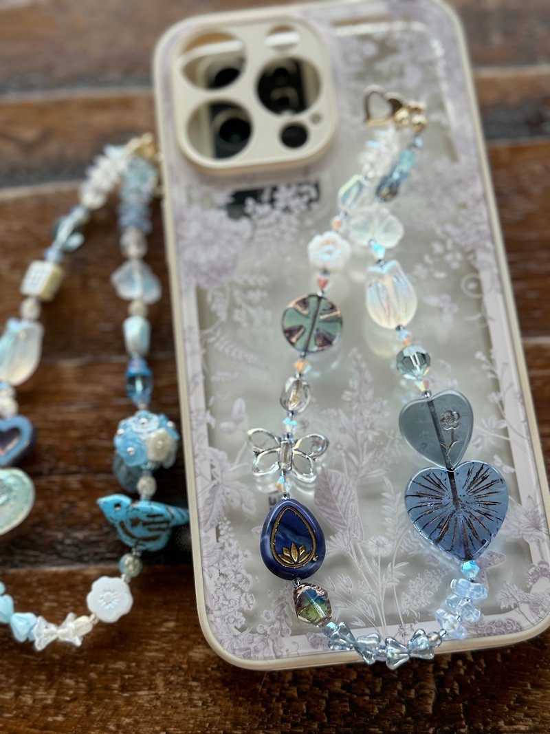 Famous paintings & artist color matching series-Czech glass beads mobile phone chain mobile phone lanyard_Sam Yuye - Lanyards & Straps - Colored Glass Blue