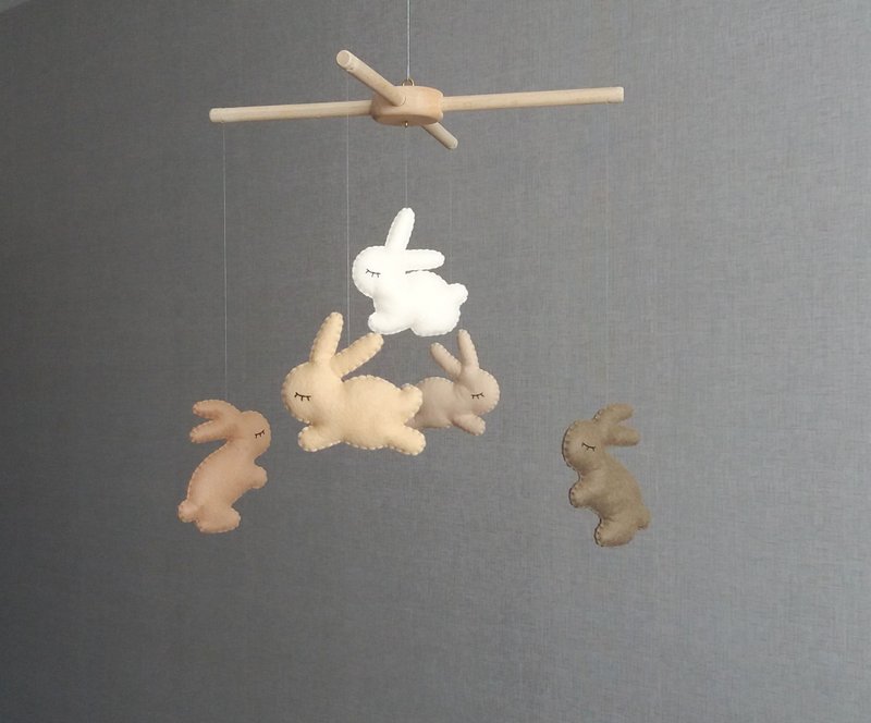 Bunny mobile nursery, Rabbit mobile, Bunny nursery decor, Nursery mobile - 寶寶/兒童玩具/玩偶 - 其他材質 咖啡色