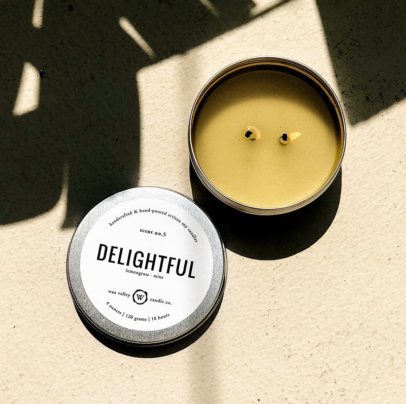 Soy Candle Delightful Blend Travel Tin - Lemongrass & mint - Candles & Candle Holders - Other Materials Silver