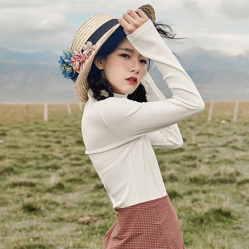 Anne Chen 2017 autumn new small high-necked knit primer shirt - สเวตเตอร์ผู้หญิง - ผ้าฝ้าย/ผ้าลินิน ขาว