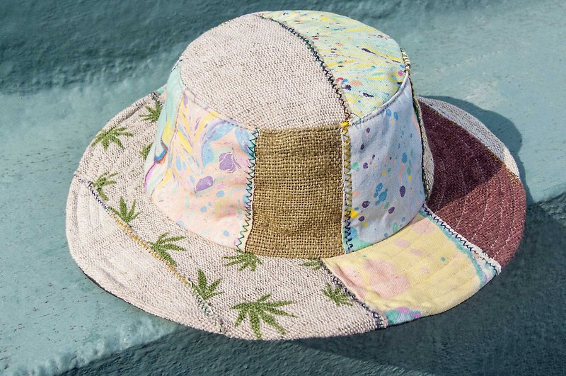 南美風拼接手織棉麻帽 編織帽 漁夫帽 遮陽帽 草帽-森林山丘 - 帽子 - 棉．麻 多色