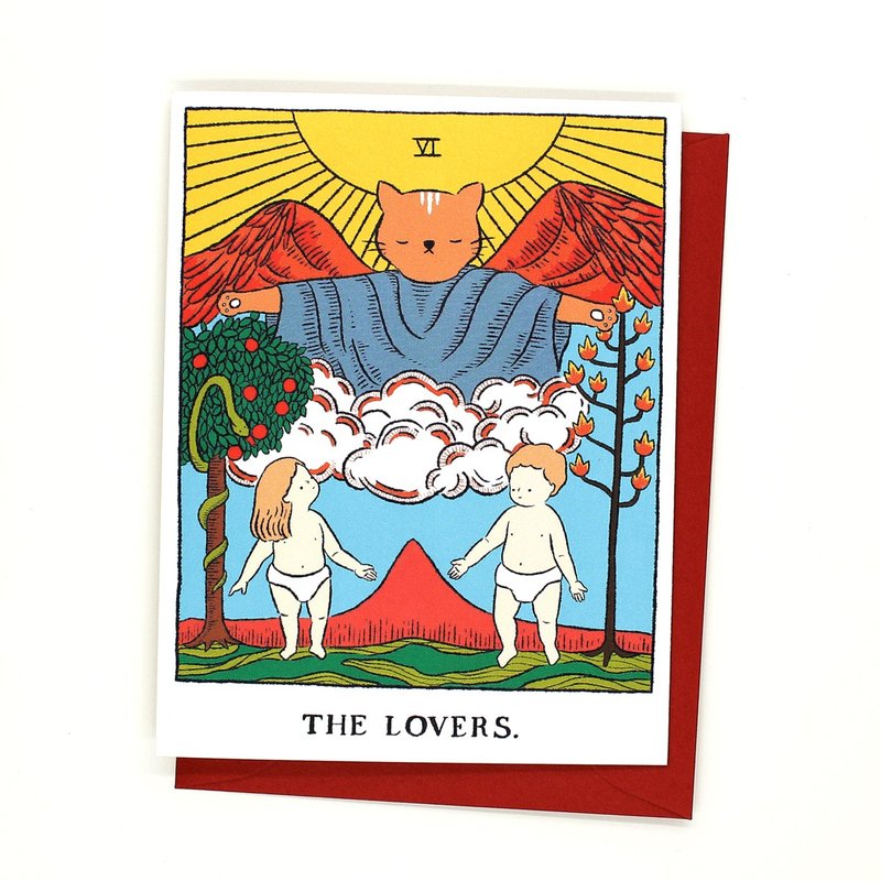 Tarot Greeting Card - THE LOVERS - 卡片/明信片 - 紙 紅色