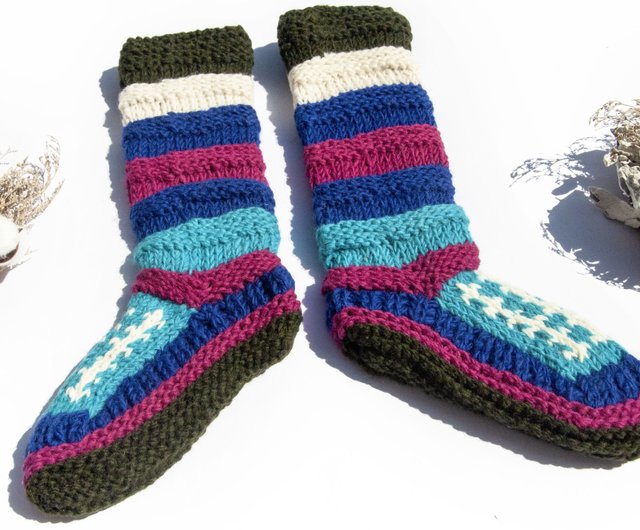 Wool Slipper Socks, Hand Knit Wool Socks, Handmade Socks – Tibetan Socks