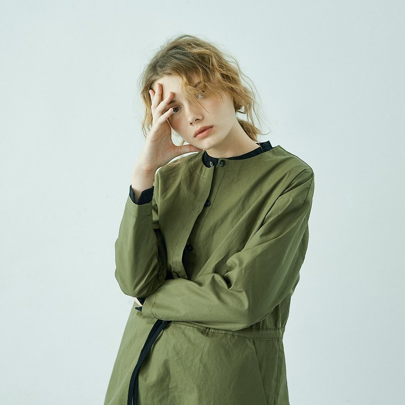 Army green cotton long trench coat - เสื้อสูท/เสื้อคลุมยาว - ผ้าฝ้าย/ผ้าลินิน สีเขียว