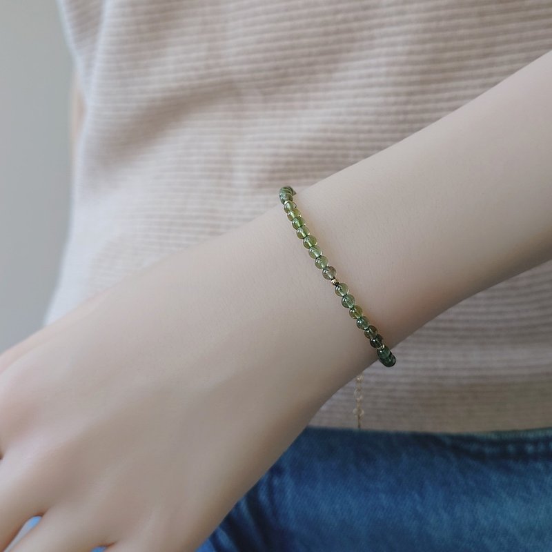 現貨特惠 - 天然漸層森林綠棕色系 碧璽小圓珠 14Kgf 包金手鍊 - 手鍊/手環 - 半寶石 綠色