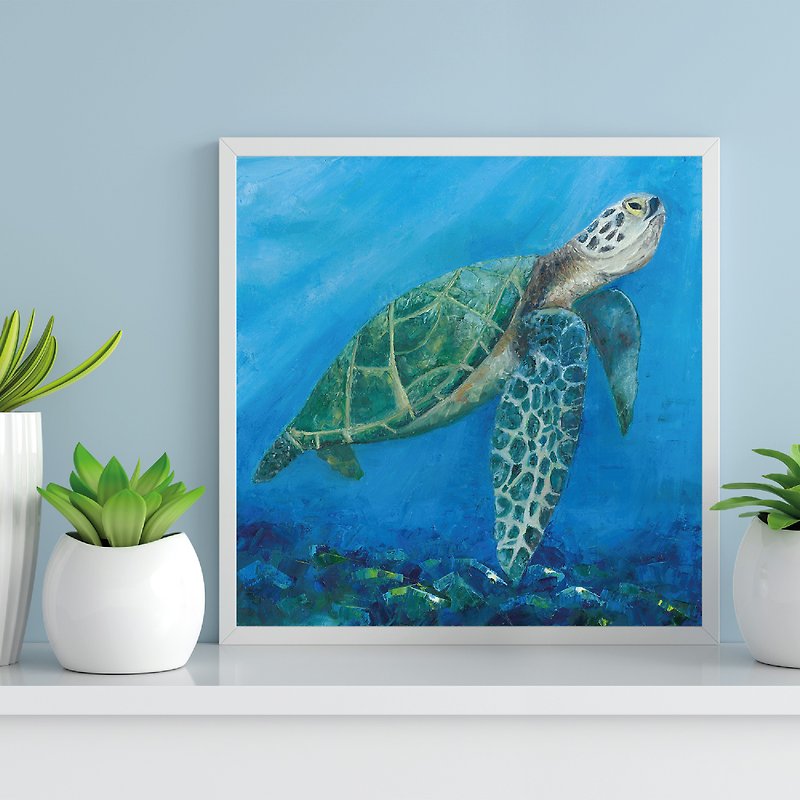 Texture pattern: turtle in the sea. Home decor, children's room, handmade gift - Wall Décor - Other Materials Blue