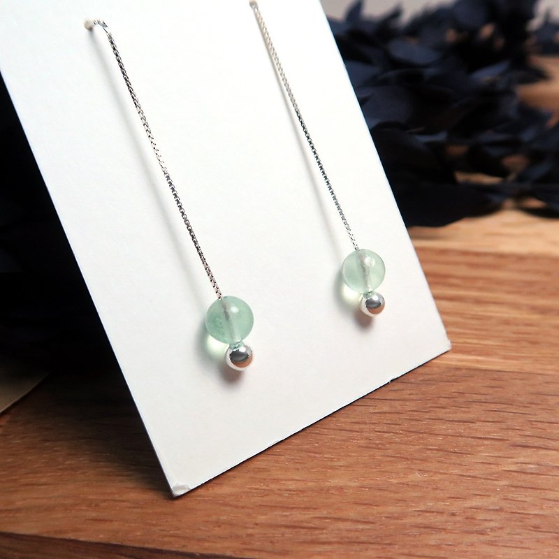 綠螢石 威尼斯長鍊耳環(大)-925純銀天然石耳環 - 耳環/耳夾 - 純銀 綠色