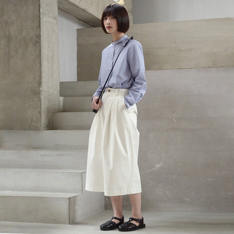 Japanese twill high waist wide leg pants | pants | spring | cotton | Sora-246 - Women's Pants - Cotton & Hemp White
