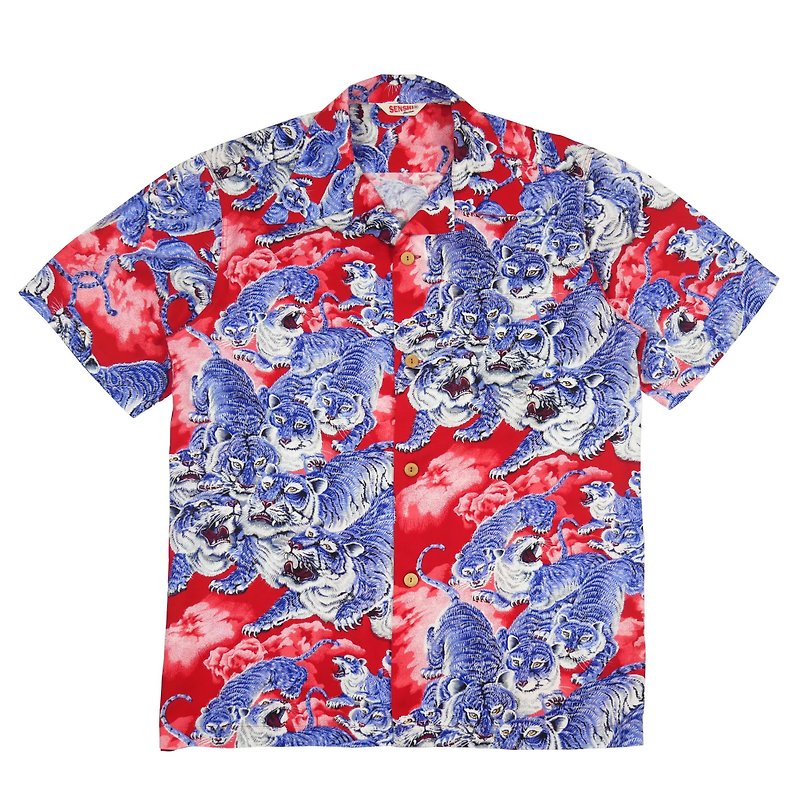 One hundred Tigers Hawaiian Shirt (Red) (Original Genuine 100%) - เสื้อเชิ้ตผู้ชาย - วัสดุอื่นๆ สีนำ้ตาล