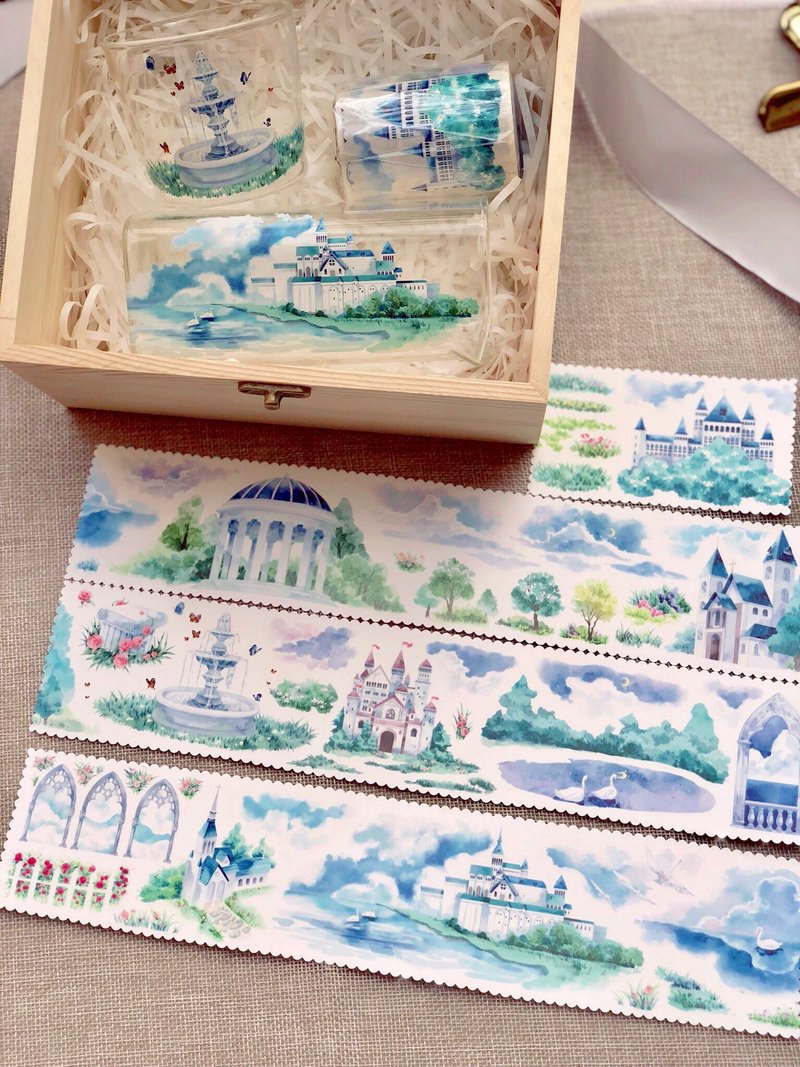 Swan Lake PET UV White Ink Hand Account Tape Landscape Vintage Made in Taiwan - มาสกิ้งเทป - กระดาษ หลากหลายสี